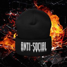 "Embrace your love for solitude with our anti social beanie! Perfect for fans of the gothic and alternative lifestyle, this beanie features bold \"anti social\" graphics that will turn heads. The warm and cozy fabric will keep you comfortable during those chilly days, while the eye catching design is sure to make you stand out. Whether you're exploring the city, hanging out with friends, or just lounging at home, this beanie is the perfect accessory for any outfit. So why blend in with basic beanies when you can show off your unique and unapologetic side with our anti social beanie? Get yours today and make a statement that's truly you. * 100% Turbo Acrylic * 12″ (30 cm) in length * Hypoallergenic  * Unisex style * Hand washable * For those who dare to be different" Fashion Dark Aesthetic, Beanie Streetwear, Gothic Lifestyle, Unique Beanies, Fashion Goth, Fashion Dark, Aesthetic Goth, Wire Cuff, Alternative Lifestyle