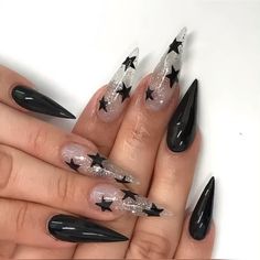 Girly Acrylic, Nails Stiletto, Star Nails, Black Acrylics, Dope Nails, Stiletto Nails, Black Nails, Follow For More