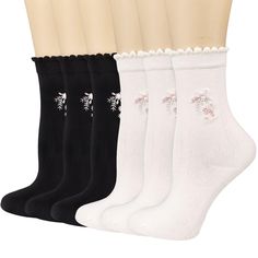 PRICES MAY VARY. Women’s Flower Embroidered Ankle Socks: The floral design and frilly cuffs elegantly highlight your ankles, adding a stylish and eye-catching touch to your outfit Combed cotton socks are luxuriously soft and smooth, keeping your feet cool, dry, and comfortable all day long These cute ruffle embroidered ankle socks add charm to any outfit, perfect with Mary Janes, Lolita shoes, and casual footwear These casual socks fit shoe sizes 5-9, with stretchy cuffs that comfortably adapt t White Ankle Socks, Frilly Socks, Casual Footwear, Women's Socks, Cotton Socks, Casual Socks, Christmas Wishlist, Ankle Socks, Socks And Hosiery