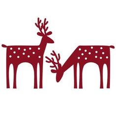 two red deer standing next to each other on top of a white background with polka dots