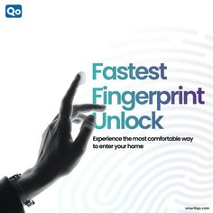 an advertisement for the fastest fingerprint unlock program, with a hand holding a button