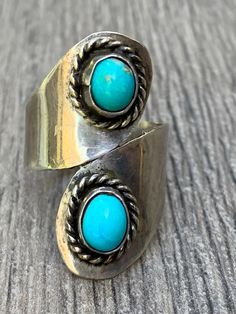 Native American Ring  1  1/8 inch high 1/2 inch wide Ring size 6 Southwestern Style Adjustable Open Ring, Adjustable Turquoise Oval Rings, Turquoise Vintage Promise Ring, Vintage Turquoise Promise Ring, Vintage Wide Band Adjustable Ring, Vintage Adjustable Wide Band Ring, Southwestern Adjustable Turquoise Open Ring, Adjustable Turquoise Open Ring, Adjustable Open Turquoise Ring For Anniversary