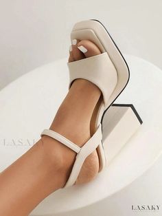 Lasaky - Womens Square Toe Sandals with Block Heels and Buckle Detail - Elegant High Heel Footwear Red Bridal Shoes, Elegant Chunky Heels, Elegant High Heels, Square Toe Sandals, Womens Chunky Heels, Leather Heels Sandals, Faux Leather Heels, Block Heel Sandals, Chunky Heels Sandals