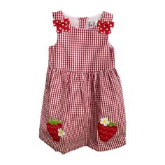 *Larger Sizes Do Not Come With Bloomers.* You Can't Go Wrong With Counting Daisies Adorable And Playful Collection Of Applique Seersucker Dresses. The Vibrant Colors, Dimensional Trim, And Detailed Appliques On These Dresses Will Make Your Little One A Trendsetter For The Upcoming Summer Season. Counting Daisies Fun And Whimsical Seersucker Dresses Will Make Dressing Your Little One A Breeze For All Of Their Fun In The Sun Activities. The Counting Daisies Seersucker Dresses Are Available In Grea Sweet Sleeveless Cotton Dress, Red Cotton Sundress With Ruffles, Playful Sleeveless Gingham Dress, Sweet Sleeveless Dress With Strawberry Print, Sweet Red Sleeveless Dress, Red Cotton Dress For Picnic, Sweet Cotton Dress With Strawberry Print, Summer Strawberry Print Sleeveless Dress, Summer Sleeveless Strawberry Print Dress