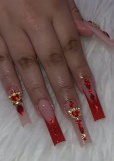 Red And Gold Nails, China Nails, Coffin Press On Nails, Nails Set, Nail Supplies, Nail Length, Stick On Nails, Square Acrylic Nails