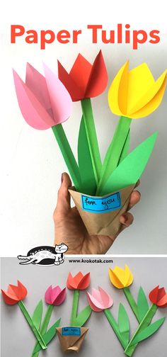 paper tulips in a cup with the words how to make them