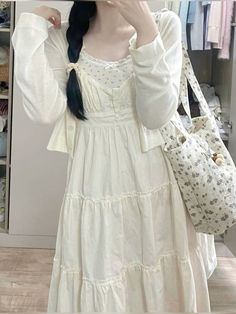 shoujo, manga/mori fashion inspired outfits, japanese fashion and style White Dress Korean Style, Xiaohongshu Outfits, Shoujo Outfits, Shoujo Fashion, Fashion White Dress, Outfits Japanese, Shoujo Style, Shojo Girl, White Dress Cute