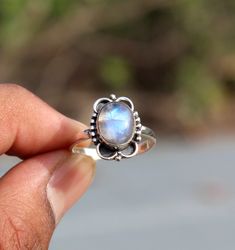 Natural Rainbow Moonstone Ring, Sterling Silver Ring for Women, Handmade Silver Rings, Moonstone Jewelry, Boho Hippie Rings, 8X10MM Oval Cabochon Select Sizes in Variation. Item Description :- Stone :- Natural Rainbow Moonstone Stone Shape :- Oval Cabochon Metal :- Sterling Silver Purity :- 925 Stone Size :- 8X10 MM For more items :- https://www.etsy.com/in-en/shop/Tarageminternational Payment Policy We accept payment through PayPal. All payments must be made within 7 days of purchase. If you ar Handmade Moonstone Ring With Round Stone For Promise, Handmade Moonstone Promise Ring With Round Stone, Moonstone Cabochon Ring For Promise, Cabochon Moonstone Crystal Ring As Gift, Moonstone Ring With Stone Setting As Gift, Handmade Moonstone Ring With Round Stone, Moonstone Rings With Stone Setting As Gift, Moonstone Cabochon Crystal Ring As Gift, Oval Moonstone Rings For Jewelry Making