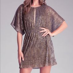 Bebe Metallic Dress Crinkle Dress, Kimono Sleeve Dress, Rock Dresses, Bebe Dresses, Metallic Dress, 2015 Fashion, Mini Dresses, Holiday Fashion, Holiday Dresses