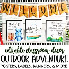 an outdoor classroom sign with the words, welcome and other things to be posted on it