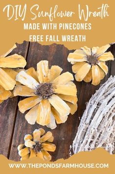 diy sunflower wreath made with pine cones and free fall wreath