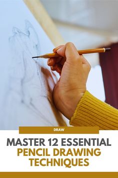 a person drawing on a piece of paper with the words, master 12 essential pencil drawing techniques