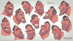 an animation character's head and various facial expressions