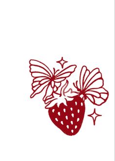 a drawing of a strawberry with butterflies on it