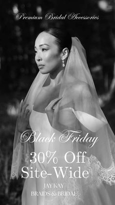 a woman in a wedding dress with the words black friday 30 % off site - wide