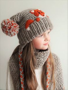 Hat and Scarf Fox Hat Winter Accessories Pom Pom Hat Scarf Knitted Hats Kids, Fox Hat, Crochet Beanie Pattern, Hat And Scarf Sets, Hat And Scarf, Hat Scarf