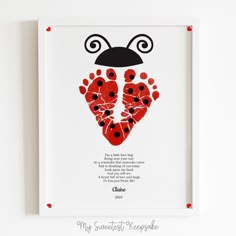 a red and black heart shaped handprint with the words, my sweetest keeper