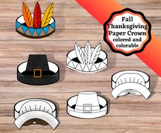 thanksgiving paper crown and hat templates on wooden background