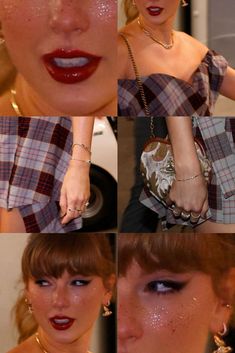 a collage of photos showing the different parts of a woman's face and hands