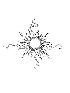 a black and white drawing of a sun