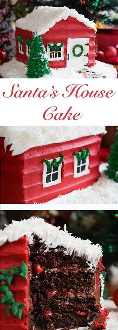 there is a cake that looks like a santa's house on the top and bottom