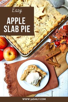 an apple slab pie on a cutting board with apples