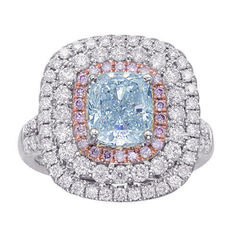 Real 3.18ct Natural Fancy Light Blue & Pink Diamonds Engagement Ring GIA 18K SI1 Animal Bracelet, Green Diamond