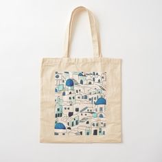 100% cotton reusable shopping carry bag with digital print on one side. Artistic Cotton Bags For Everyday Use, Artistic Cotton Tote Bag, Artistic Cotton Travel Bags, Artistic Cotton Shopping Bags, Santorini Sunset, Santorini Blue, Blue Roof, Holiday Snaps, Bags For Sale