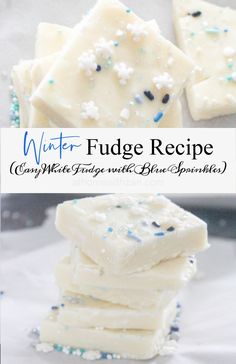 white fudge recipe with blue sprinkles on top and in the middle