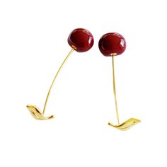 18K Cherry Cherry Dangle Earrings - Not Just Paris Oil Drip, Cherry Cherry, Your Outfit, Clip On, 18k Gold, Dangle Earrings, Cherry, Plating, Sparkle