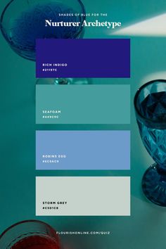 the shades of blue for the nurture archetype color palette are shown here