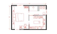 the floor plan for a bedroom and living room