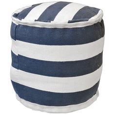 a blue and white striped poufce