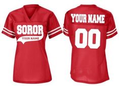 Customize your fitted Soror Jersey to your liking and bling out the Competition! Most women are going up a size. Plus size can go up 2 sizes for a less fitted look. Fitted T-shirt With Team Name For Game Day, Collegiate Jersey Tops With Name Print, Jersey Tops With Name Print For Game Day, Fitted T-shirt For Football Season, Sorority Jersey, Sorority Tshirts, T Shirt Photo, Go Up, Sorority