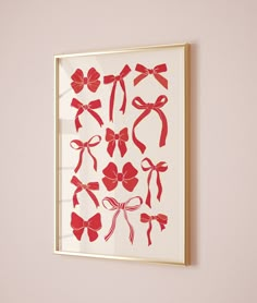 a red bow print hangs on the wall