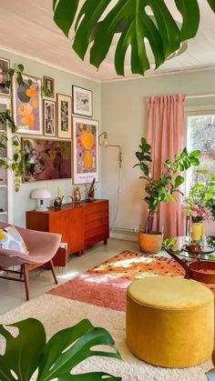 a living room filled with furniture and lots of plants