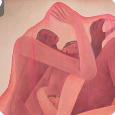 a painting of two women hugging each other with one woman's head in her hands