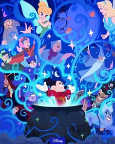 disney's the little mermaid is surrounded by other animated characters and their magic wands