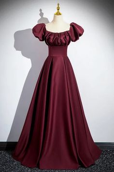 Burgundy Satin Floor Length Prom Dress Simple A-Line Evening Party Dre – Buyishang Dresses Red Satin Prom Dress, Prom Dress Simple, Beaded Party Dress, Prom Dresses Simple, Floral Dress Formal, Burgundy Prom Dress, Red Evening Dress, Blue Evening Dresses