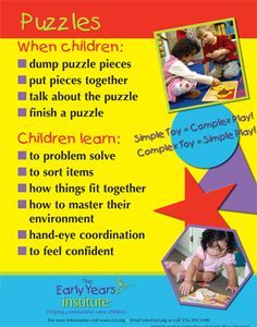 a poster with pictures of children and puzzles