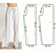 the pattern is shown with measurements for pants