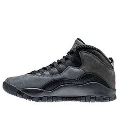 The Air Jordan 10 Retro "Shadow" bring a true retro of the 1994 original. This dark shoe features a nubuck and black tumbled leather upper with a Jumpman logo on the heel. The outsole is flared with red accents and the midsole is black. You will love the way this shoe feels when you put it on and the way it looks when you are wearing it. This shoe is perfect for anyone who loves Air Jordans or who wants to have a great looking shoe to wear out on the town. (SNKR/AJ10) Air Jordan 10, Jordan 10, Jumpman Logo, Red Accents, Stylish Sneakers, Perfect Pair, Air Jordan, Air Jordans, The Way