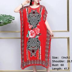 Bohemian National Style Leisure Holiday Beach Printed Poker Indonesia Floral O-neck Loose Midi Dress Pajamas Loungewear Woman Casual Red V-neck Kaftan, Casual Red Printed Kaftan, Red Short Sleeve Kaftan For Beach Cover-up, Summer Red Printed Kaftan, Red Printed Summer Kaftan, Casual Red Summer Kaftan, Red Casual Summer Kaftan, Red Free Size Beach Cover-up Dress, Red Short Sleeve Kaftan For Spring