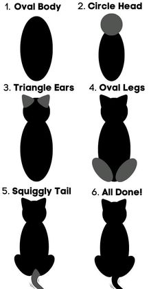 how to draw a cat's body and head in silhouettes step by step