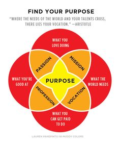 a vennuous diagram with the words purpose in it