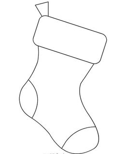 a christmas stocking with a ribbon on it's side, drawn in black and white