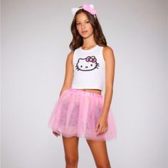 Hello Kitty Tank Top Tutu Skirt & Headband Set Size Small Nwt. Forever 21. This Hello Kitty Adult Costume Is All Glam And A Touch Gore In All The Best Ways. Pink And Punk And Oh So Girlcore. Snag Yours Today. Details From Our Hello Kitty And Friends X Forever 21 Collection, This Costume Set Features A Knit Tank Top With Spray Paint-Style Hello Kitty Front Graphic, A Round Neckline, And A Cropped Hem, A Sheer Matching Tutu With Elasticized Waistband, As Well As A Hello Kitty Headband With Protrud Cute Stretch Mini Skirt, Cute Stretch Pink Skirt, Pink Hello Kitty Print Bottoms For Spring, Trendy Pink Mini Skirt By Forever 21, Forever 21 Pink Trendy Mini Skirt, Forever 21 Pink Mini Skirt For Summer, Forever 21 Pink Mini Skirt, Forever 21 Pink Skirt, Hello Kitty Headband