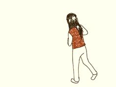 a drawing of a girl walking while talking on her cell phone