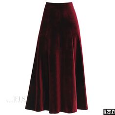 Fisdy - Velvet A-line Dress: Thickened, Double-Layered, Loose-Fitting with Flared Hem Velvet Long Skirt, Velvet Midi Skirt, Embroidered Skirt, Knee Length Skirt, Types Of Skirts, Olivia Mark, A Line Skirt, Long Length, Long Skirt