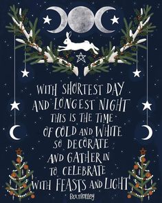 a christmas card with an image of the moon and stars